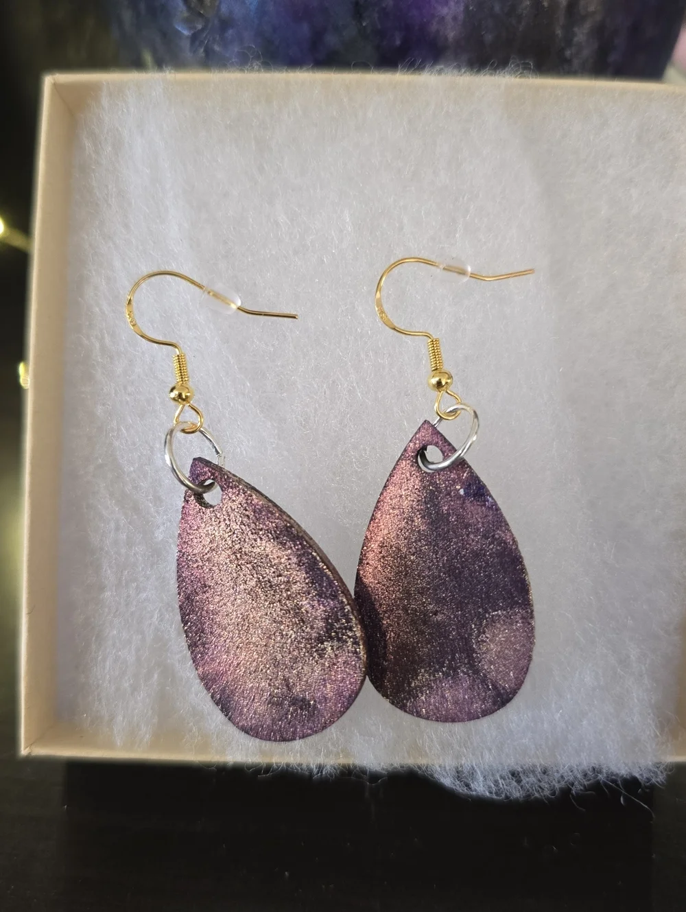 HANDCRAFTED Wood Dangle Earrings HANDPAINTED Delicate Piercing ARTISAN Jewelry